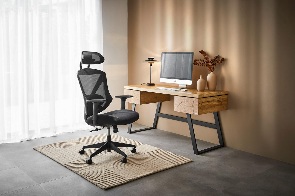 ÍRÓASZTAL  - fekete/tölgyfa, Design, faalapú anyag/fém (150/60/76cm) - Venda