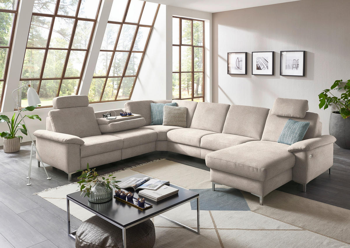 WOHNLANDSCHAFT  in Chenille Hellbraun  - Hellbraun/Alufarben, Design, Textil/Metall (265/333/170cm) - Dieter Knoll