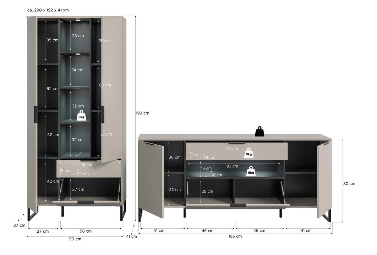 SZEKRÉNYSOR fekete, kasmírszínű  - kasmírszínű/fekete, Design, faalapú anyag/fém (290/192/41cm) - Livetastic