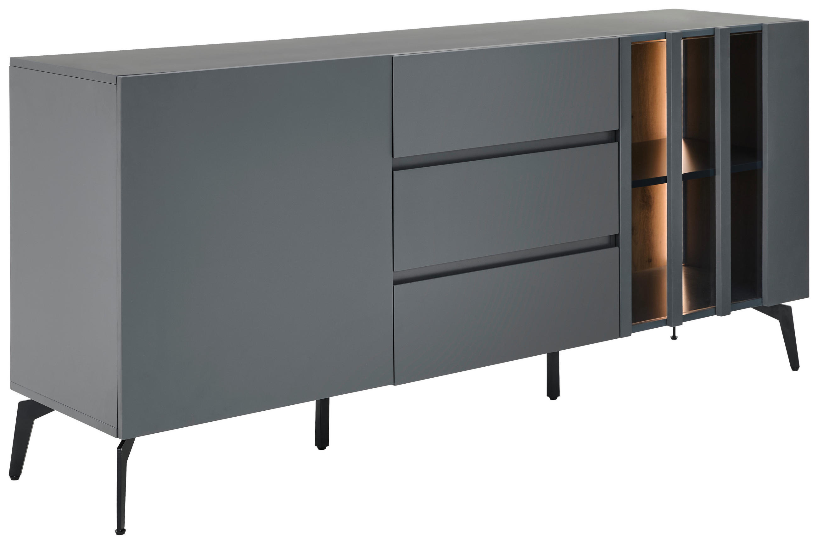 SIDEBOARD in 166/76,3/41,5 cm - Schwarz/Grau, Design, Glas/Holzwerkstoff (166/76,3/41,5cm) - Novel