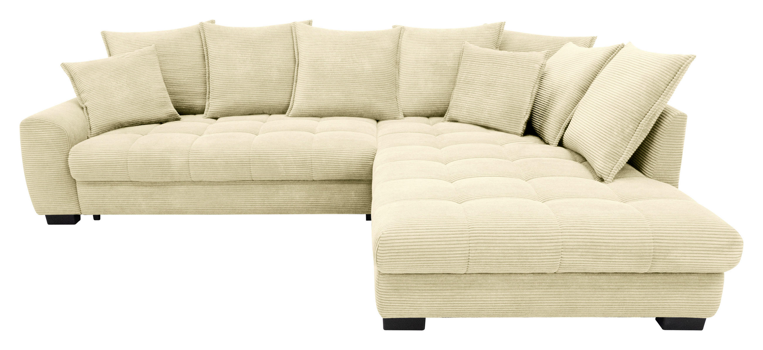 ECKSOFA Naturfarben Cord Rückenkissen, Armlehnenkissen, Bettkasten, Schlaffunktion, Rücken echt, Liegefläche im Originalstoff  - Schwarz/Naturfarben, KONVENTIONELL, Kunststoff/Textil (304/212cm) - Carryhome