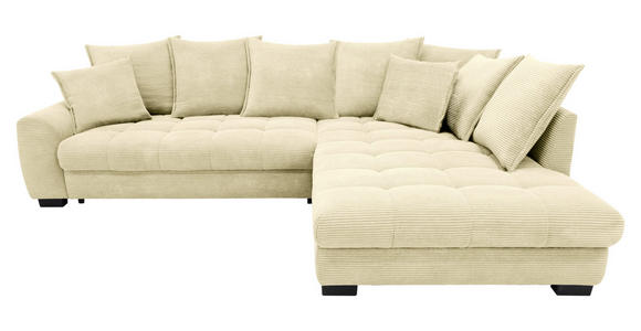 ECKSOFA Naturfarben Cord Rückenkissen, Armlehnenkissen, Bettkasten, Schlaffunktion, Rücken echt, Liegefläche im Originalstoff  - Schwarz/Naturfarben, KONVENTIONELL, Kunststoff/Textil (304/212cm) - Carryhome