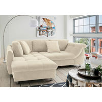 ECKSCHLAFSOFA  mit Liegefunktion, seitenverkehrt erhältlich Mikrofaser Beige  - Chromfarben/Beige, MODERN, Textil/Metall (190/250cm) - Livetastic