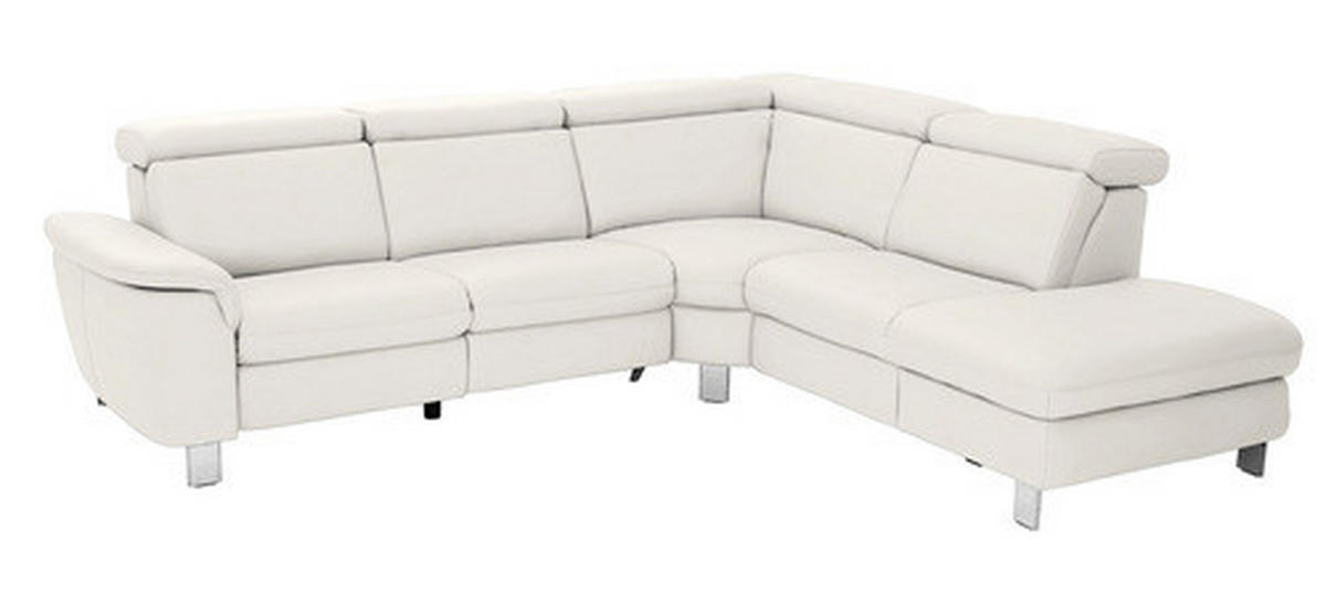 ECKSOFA in Echtleder Weiss  - Weiss/Alufarben, Design, Leder/Metall (271/239cm) - Cantus