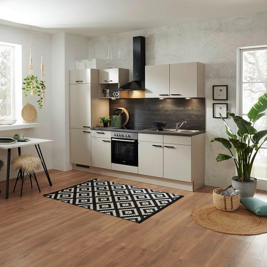 Küchenzeile Pn80 mit Geräten B: 270 cm Kaschmirgrau/Lava