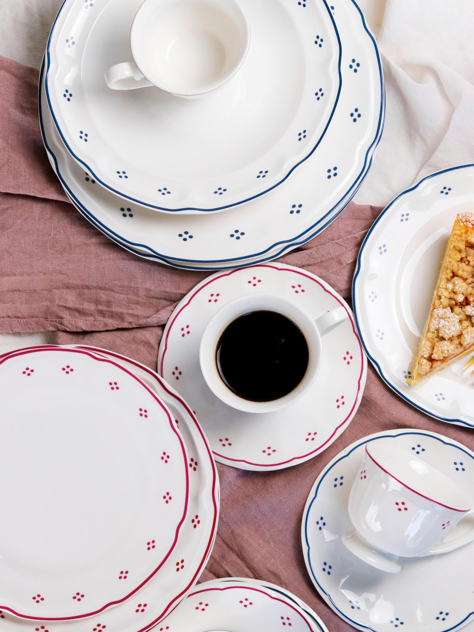 KAFFEESERVICE LOVA 18-teilig  - Weiss/Rot, Basics, Keramik - Mäser