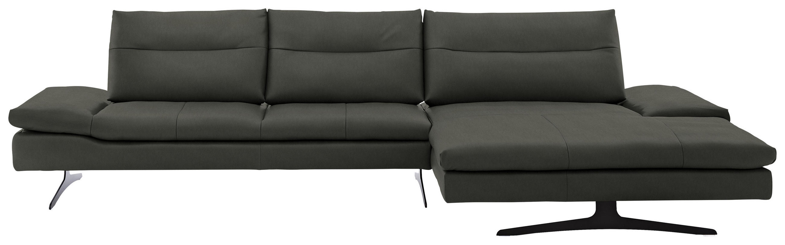 ECKSOFA in Echtleder Graphitfarben  342/158 cm  - Schwarz/Graphitfarben, MODERN, Leder/Metall (342/158cm) - Chilliano