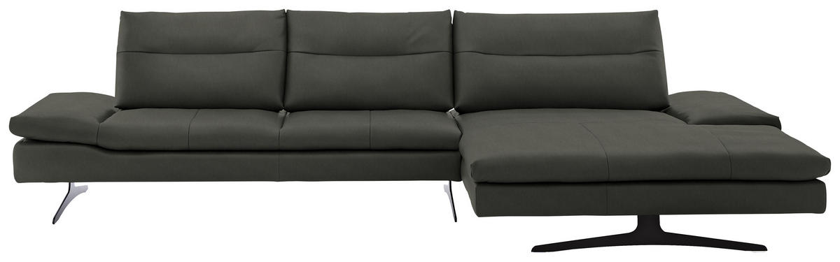 ECKSOFA in Echtleder Graphitfarben  - Schwarz/Graphitfarben, Modern, Leder/Metall (342/158cm) - Chilliano