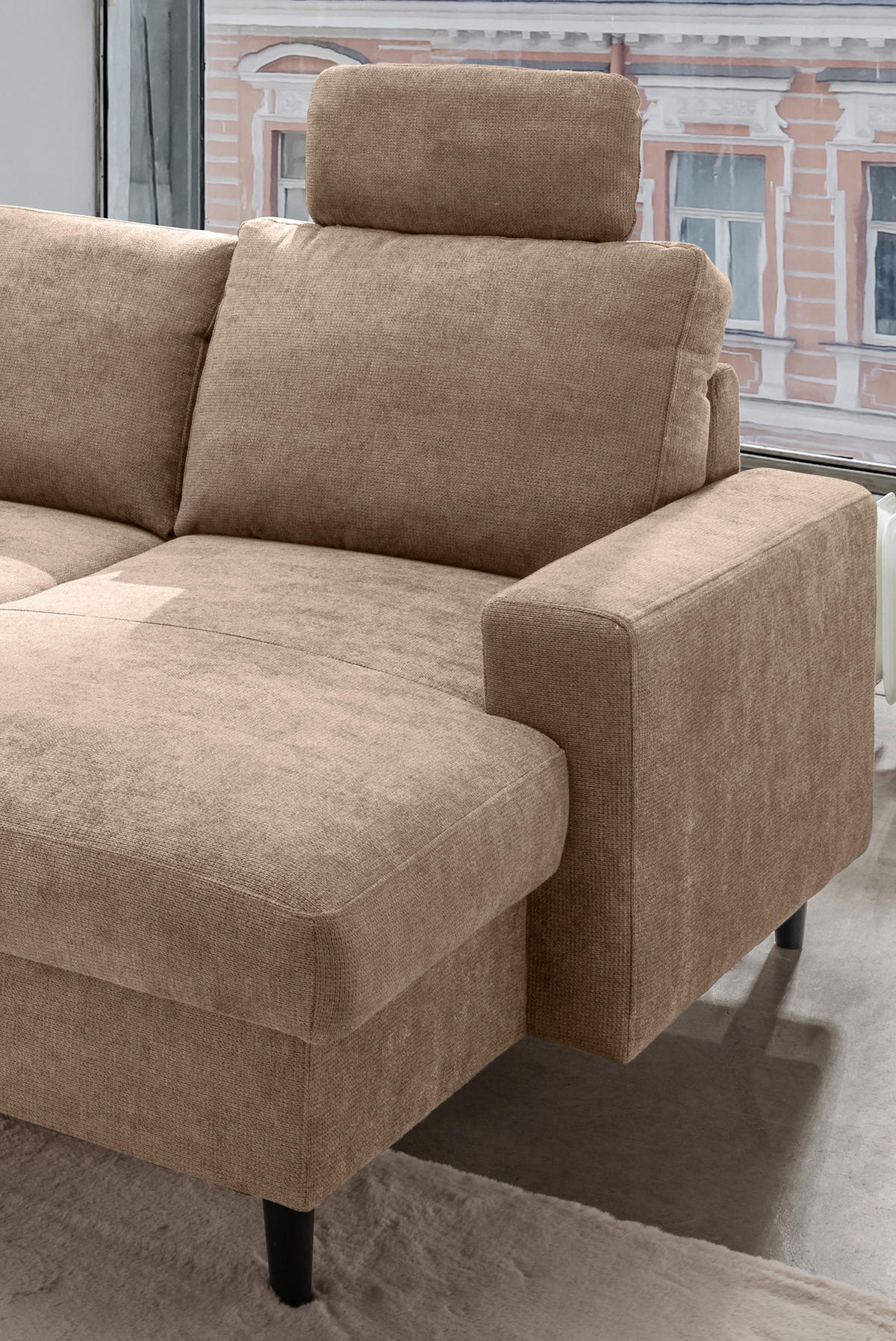 WOHNLANDSCHAFT in Chenille Hellbraun  - Hellbraun/Schwarz, Modern, Holz/Textil (200/305/153cm) - Livetastic
