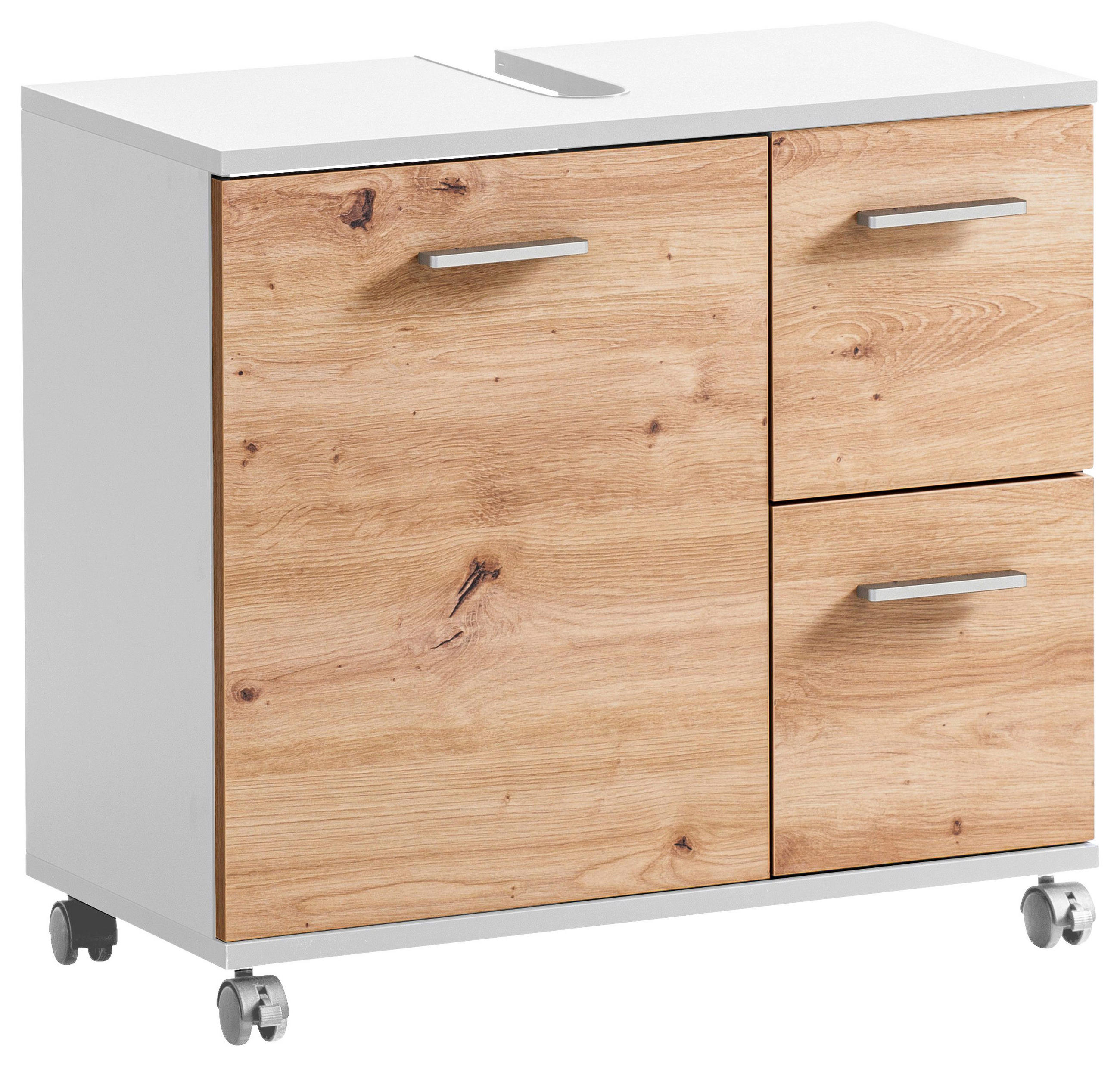 Stylife Waschbeckenunterschrank Palermo Weiß, Eiche Artisan 65.1x60x32 cm