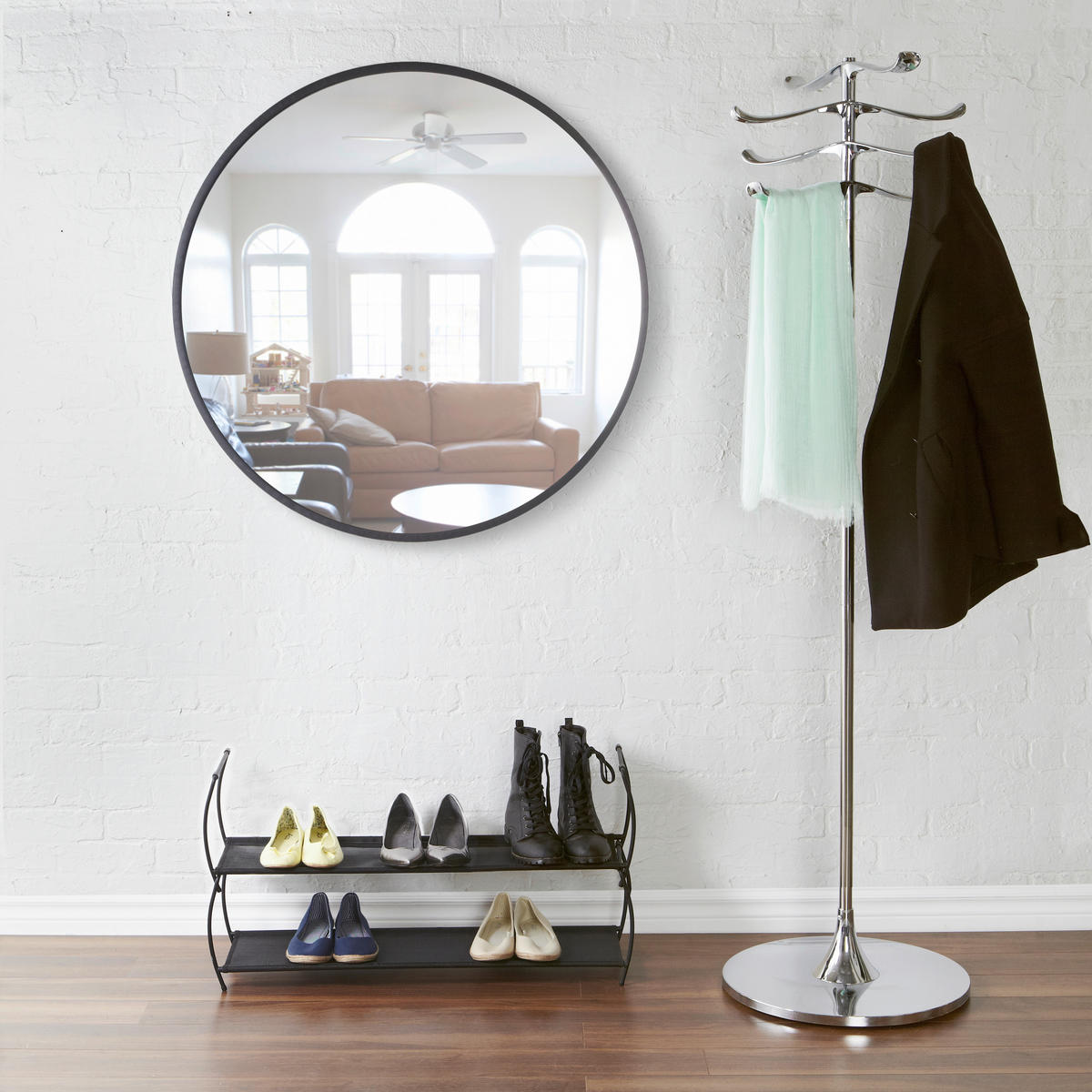 WANDSPIEGEL 94/94/3 cm    in rund  - Schwarz, KONVENTIONELL, Glas/Kunststoff (94/94/3cm) - Umbra
