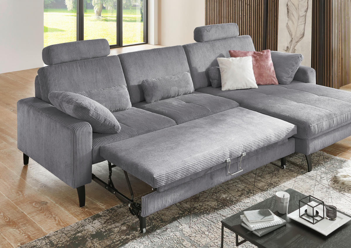 ECKSOFA in Cord Anthrazit  - Anthrazit/Schwarz, Modern, Textil/Metall (302/177cm) - Beldomo Style