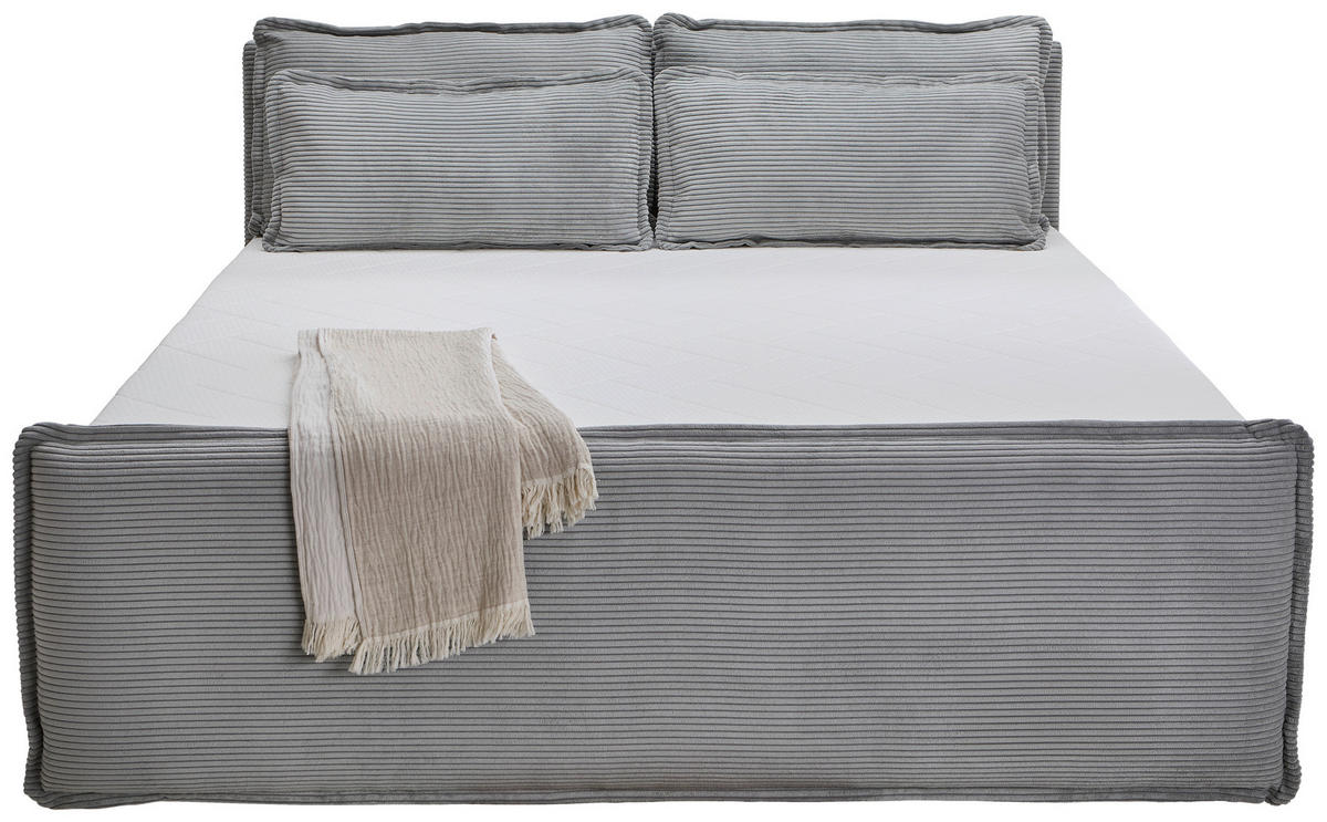 BOXBETT 180/200 cm,  in Hellgrau, Kissen, Bettkasten, Topper, H3 + H3 = fest  - Hellgrau/Schwarz, Design, Kunststoff/Textil (180/200cm) - Chameo