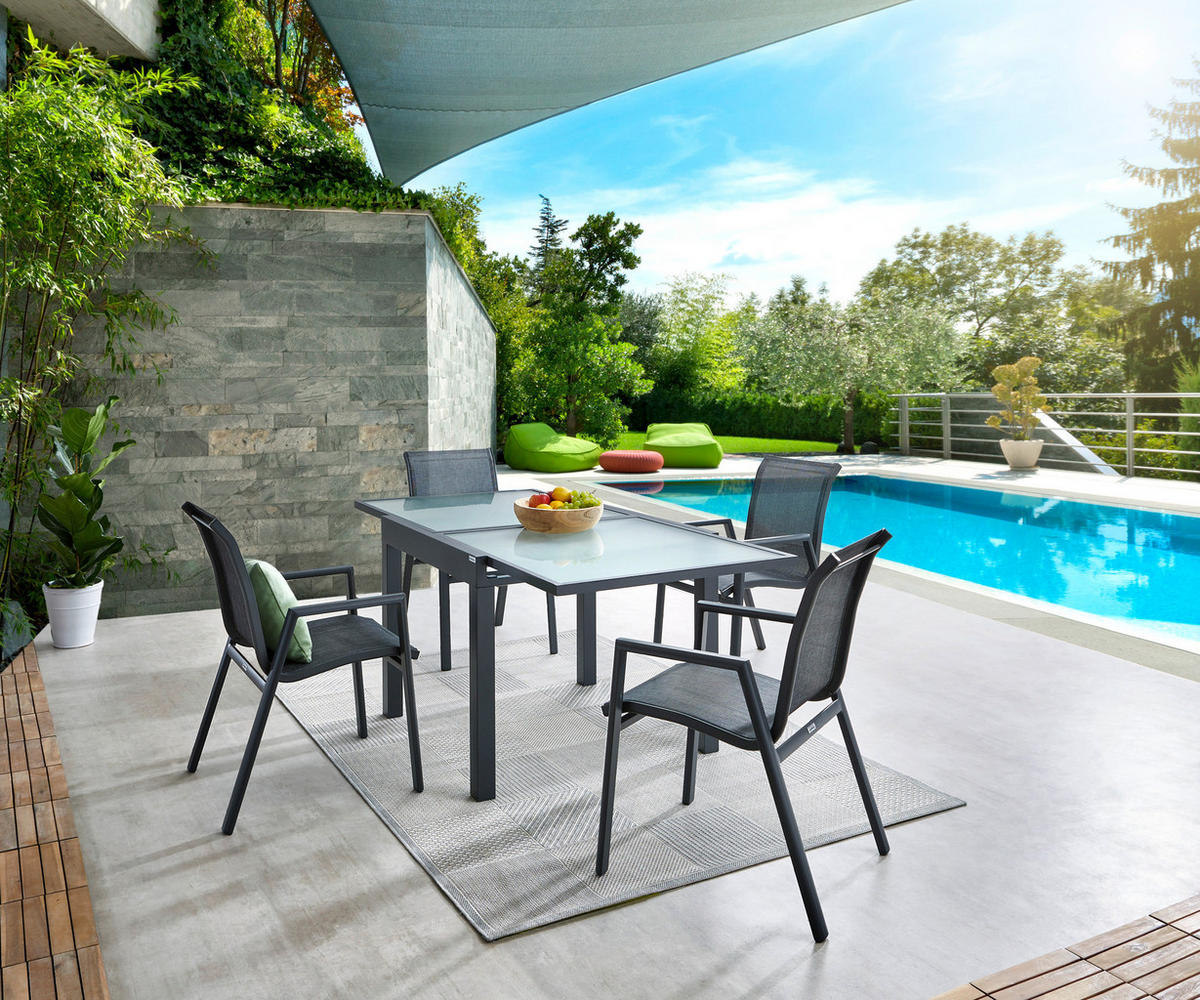 KERTI ASZTAL 90-180/90/75 cm   - antracit, Design, Üveg/fém (90-180/90/75cm) - Ambia Garden