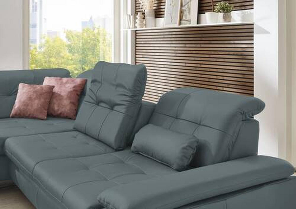 ECKSOFA in Echtleder Blaugrau  211/309 cm  - Blaugrau, Basics, Leder/Metall (211/309cm) - Beldomo Speed