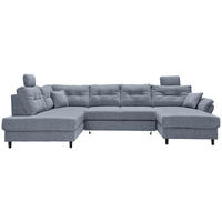 WOHNLANDSCHAFT in Chenille Hellblau  - Schwarz/Hellblau, Modern, Holz/Textil (206/338/176cm) - Livetastic