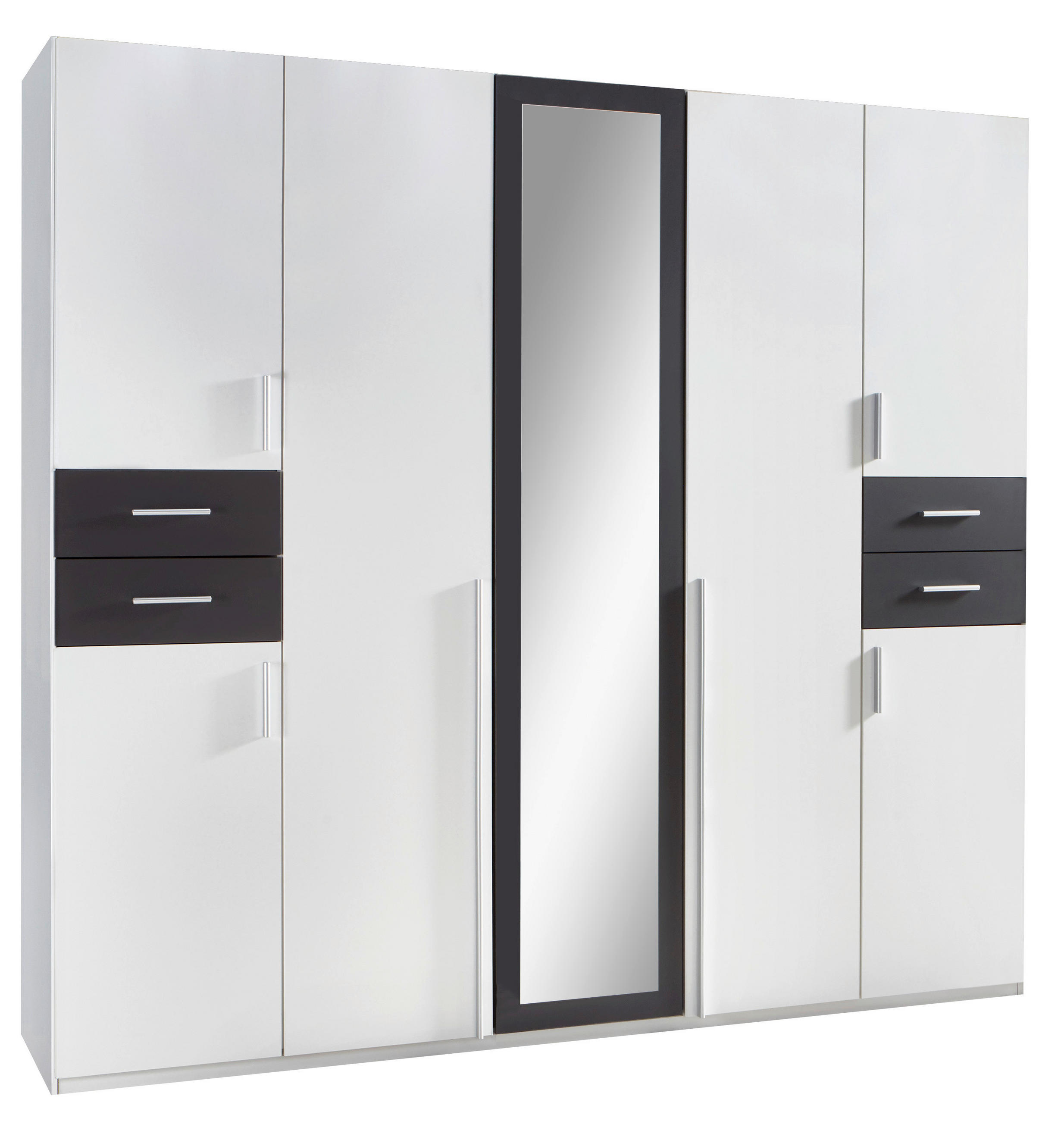 DREHTÜRENSCHRANK 225/208/58 cm,  in Graphitfarben, Weiß, 7-türig  - Silberfarben/Graphitfarben, Basics, Holzwerkstoff (225/208/58cm) - MID.YOU