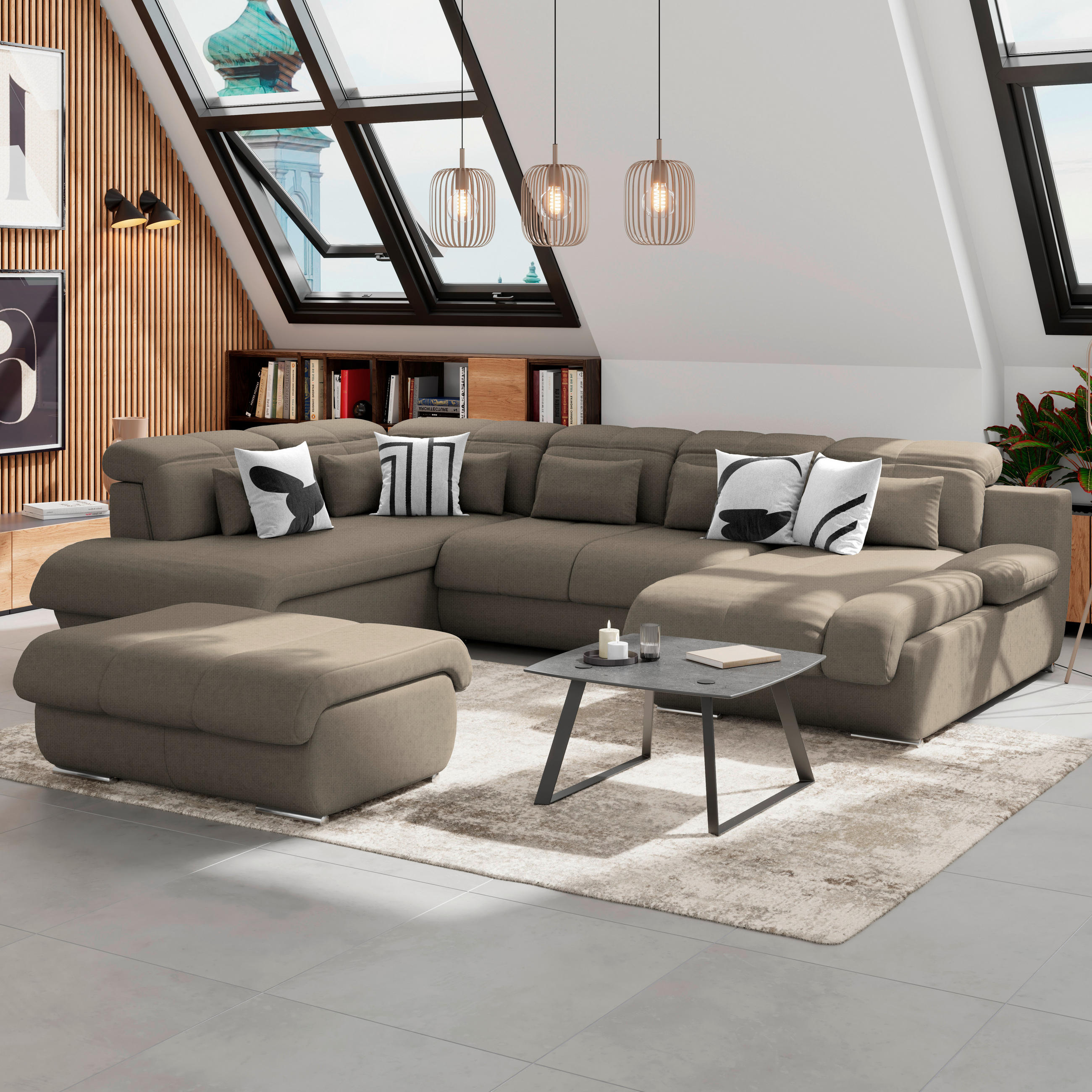 WOHNLANDSCHAFT in Mikrofaser Dunkelbraun  - Chromfarben/Dunkelbraun, Modern, Textil/Metall (228/345/184cm) - MID.YOU