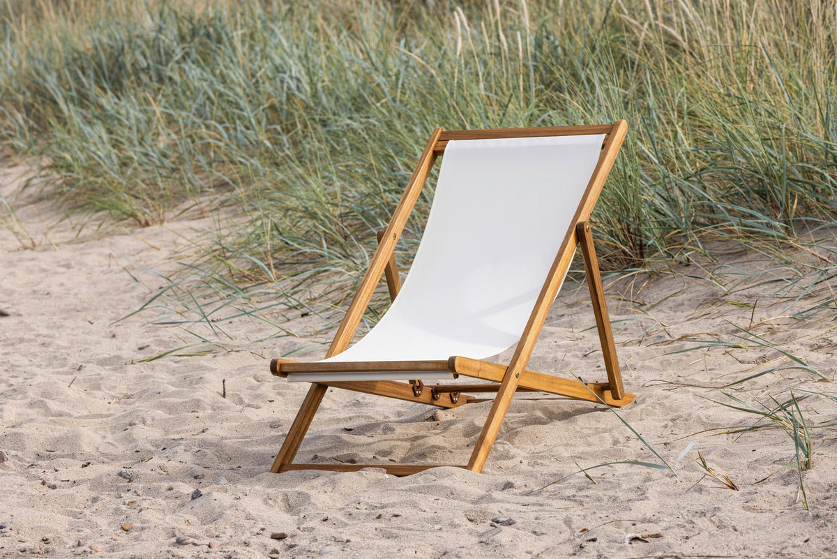 STRANDFÅTÖLJ   57/80/105 cm  - beige/naturfärgad, Klassisk, trä/textil (57/80/105cm) - Gardenson
