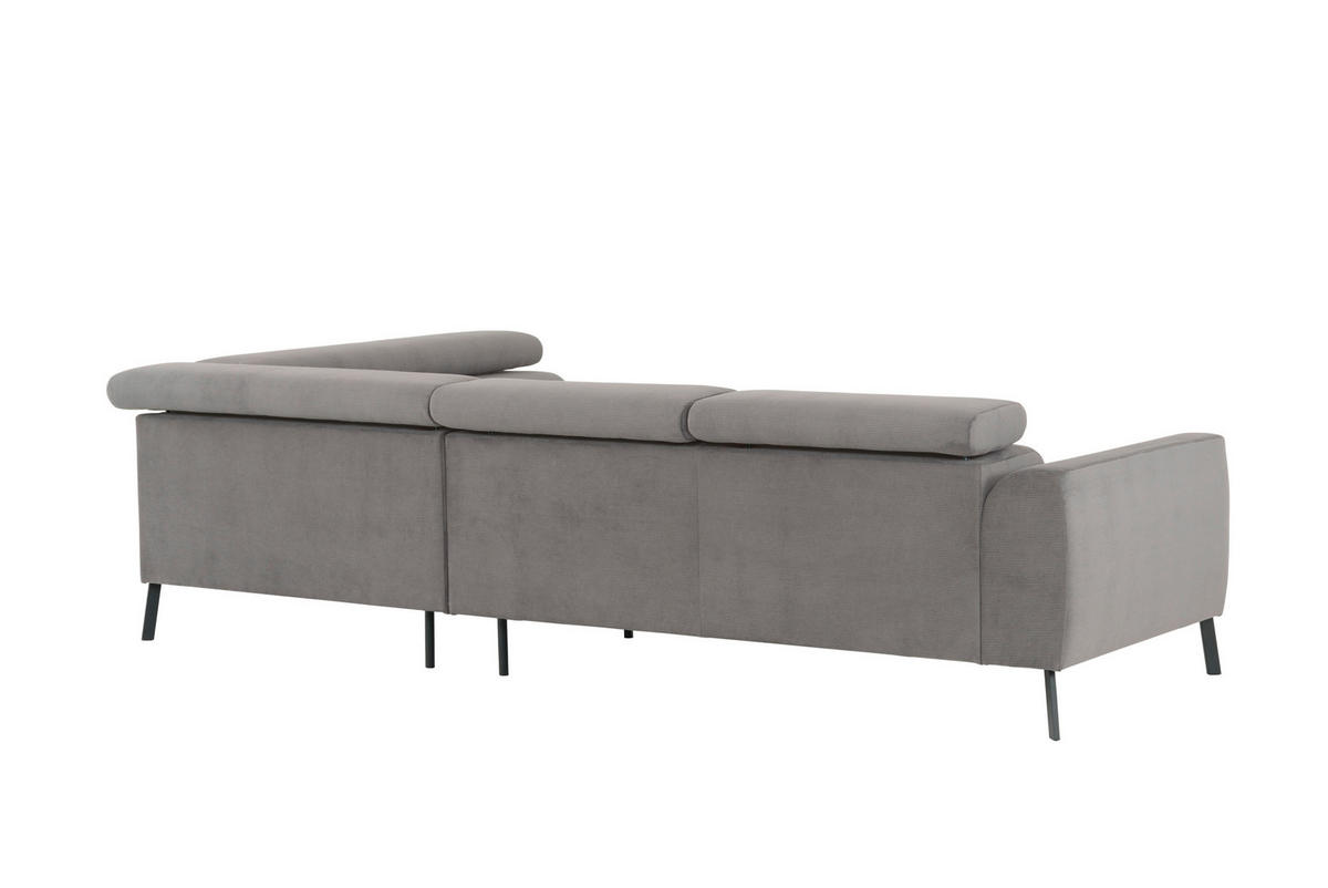 ECKSOFA Grau Feincord  - Schwarz/Grau, Design, Textil/Metall (280/205cm) - Xora