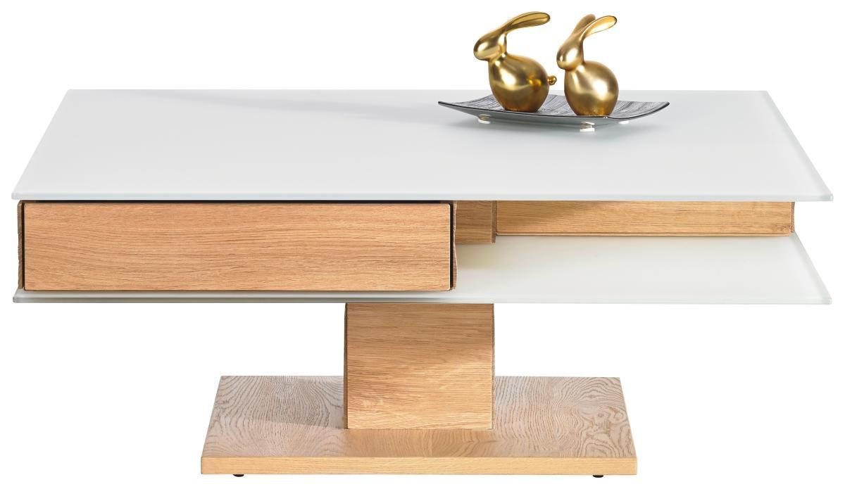 COUCHTISCH Wildeiche furniert Farbglas 90/90/35,5 cm quadratisch Weiß, Eichefarben  - Eichefarben/Weiß, Design, Glas/Holz (90/90/35,5cm) - Voglauer