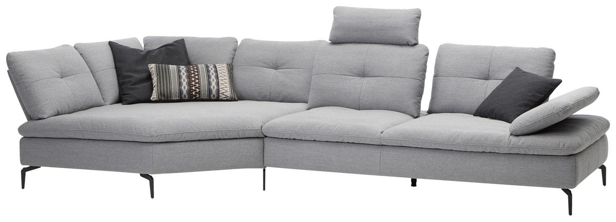 ECKSOFA in Flachgewebe Hellgrau  - Hellgrau/Schwarz, Design, Textil/Metall (159/344cm) - Chilliano