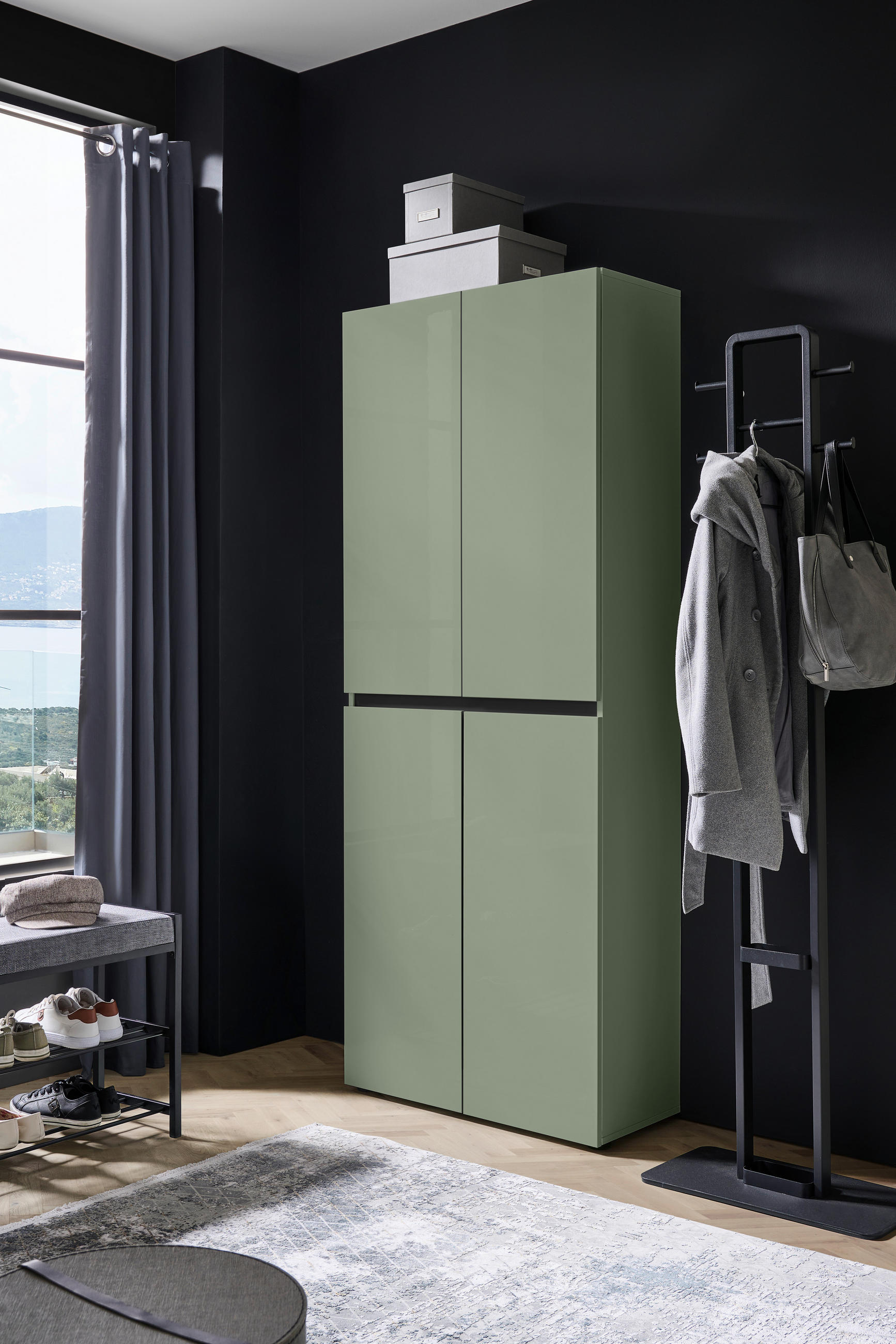 SCHUHSCHRANK Grün - Schwarz/Grün, Design, Holzwerkstoff/Kunststoff (80/200/34cm) - home24