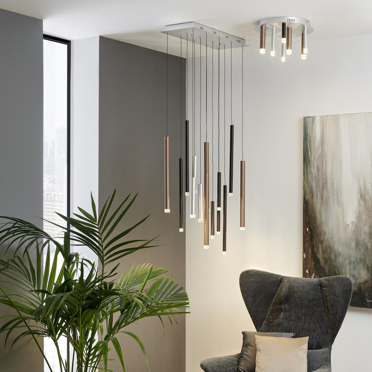 LED-HÄNGELEUCHTE 70/30/180 cm    - Hellbraun/Silberfarben, Design, Kunststoff/Metall (70/30/180cm)