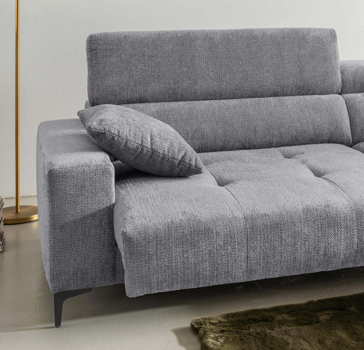 ECKSOFA Chenille Grau  - Schwarz/Grau, Basics, Textil/Metall (250/183cm) - Livetastic
