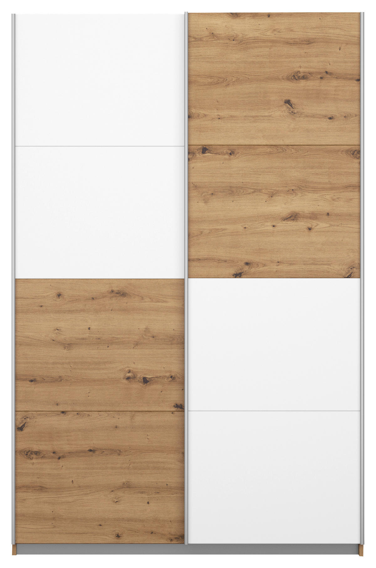 SCHWEBETÜRENSCHRANK 136/197/61 cm 2-türig Weiß, Eiche Artisan  - Alufarben/Weiß, MODERN, Holzwerkstoff/Metall (136/197/61cm) - Rauch Möbel