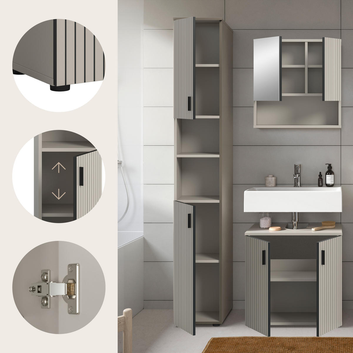 BADRUM 90 cm  - svart/kashmir, Trend, trämaterial/glas (90cm) - MID.YOU