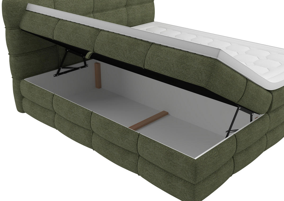 BOXSPRINGBETT 160/200 cm,  in Grün, gepolstertes Kopfteil, Bettkasten, Topper, Matratzen, H3 + H3 = fest  - Schwarz/Grün, Design, Kunststoff/Textil (160/200cm) - Chameo