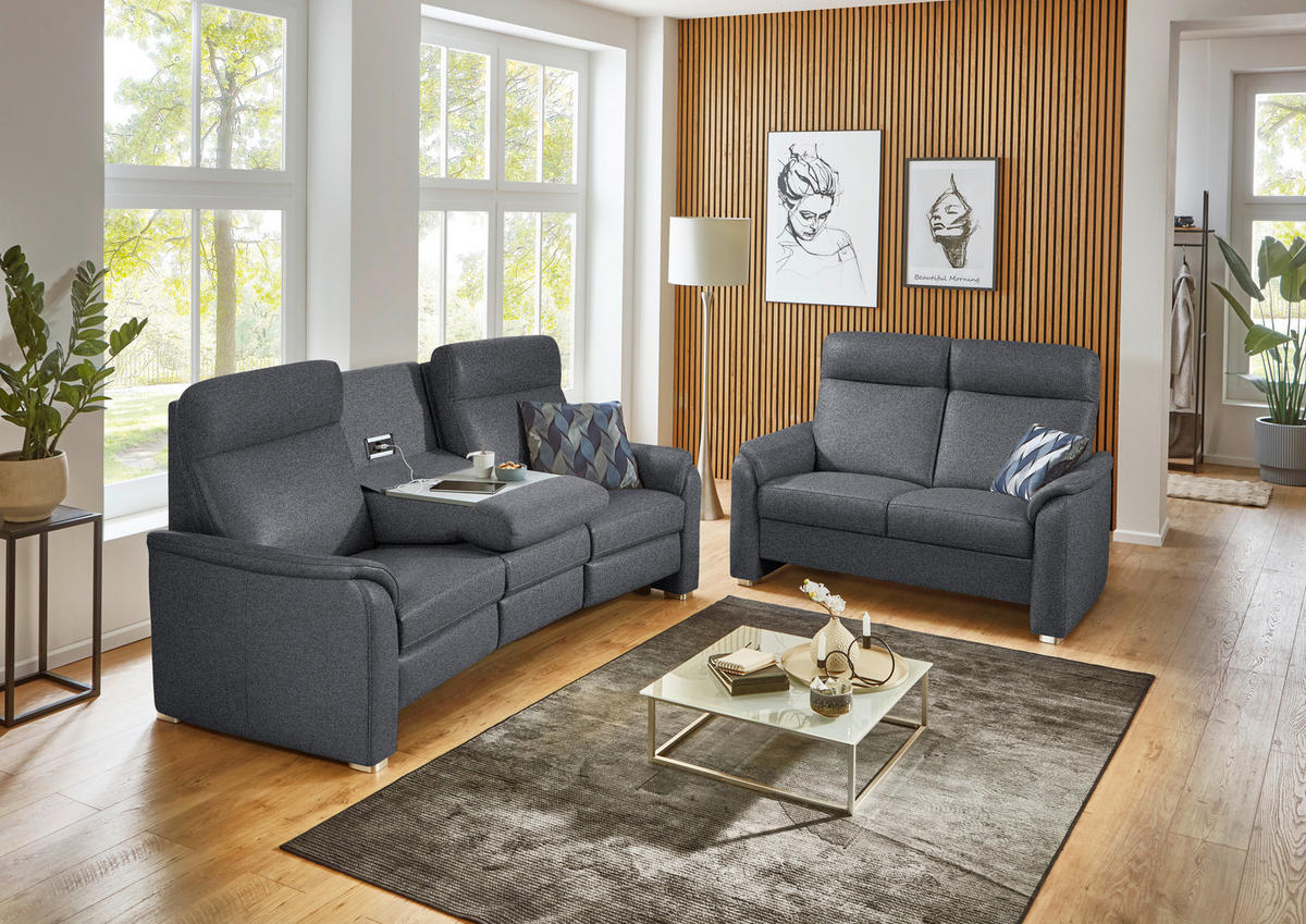 TRAPEZSOFA Flachgewebe Anthrazit  - Anthrazit/Alufarben, Konventionell, Textil/Metall (218/107/103cm) - Beldomo Comfort