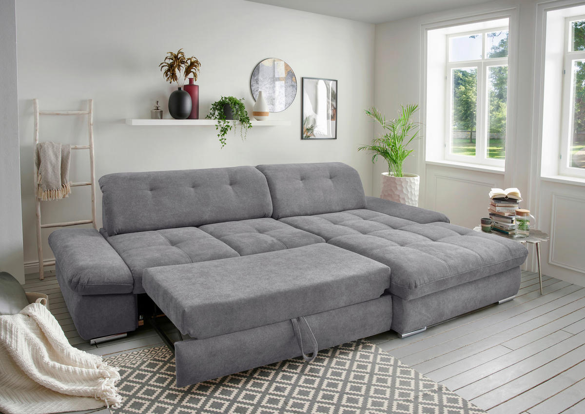 ECKSOFA in Chenille Dunkelgrau  - Chromfarben/Dunkelgrau, MODERN, Textil/Metall (300/196cm) - Livetastic