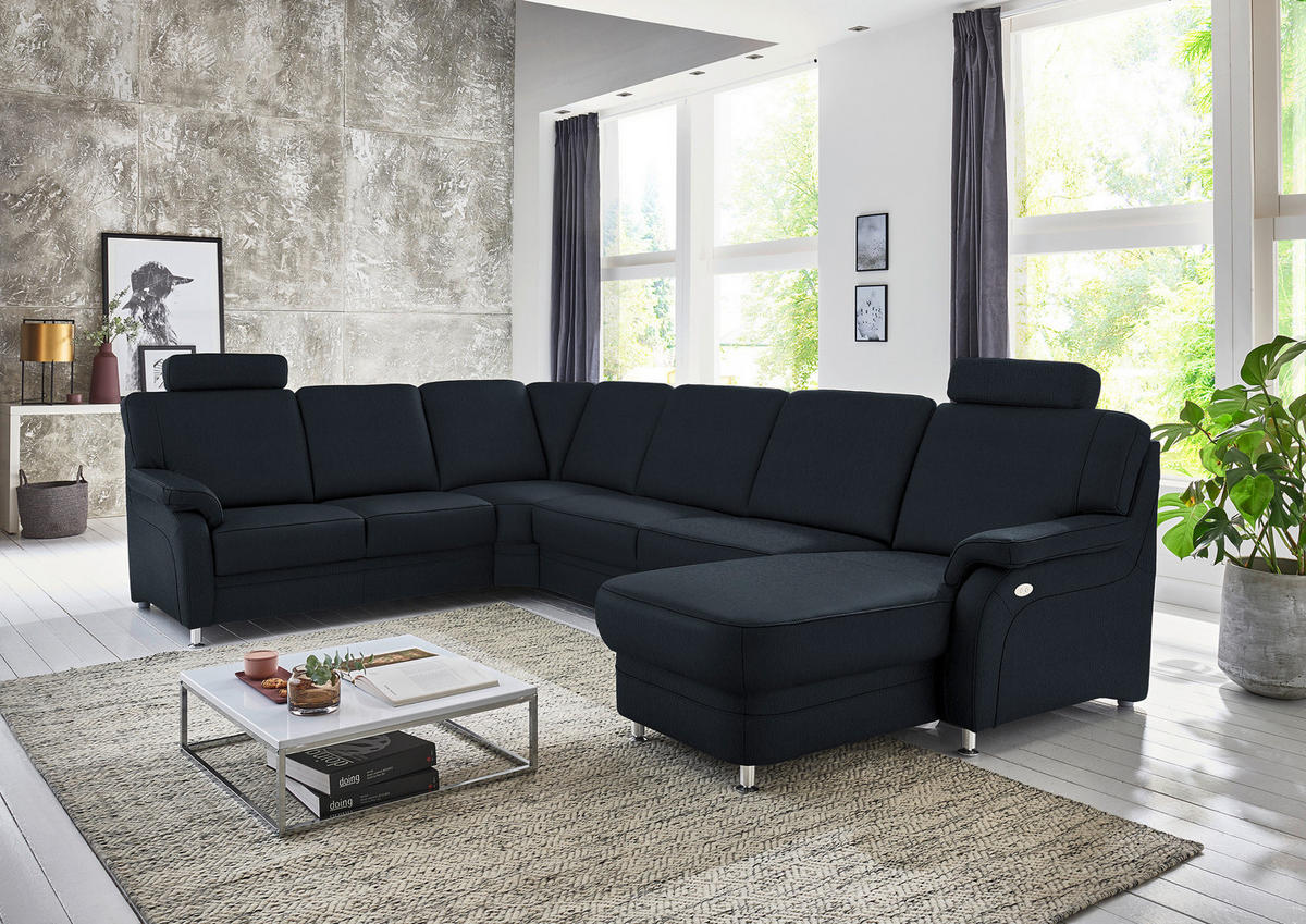 WOHNLANDSCHAFT Echtleder Dunkelblau  - Alufarben/Dunkelblau, Konventionell, Leder/Metall (239/329/165cm) - Beldomo Premium