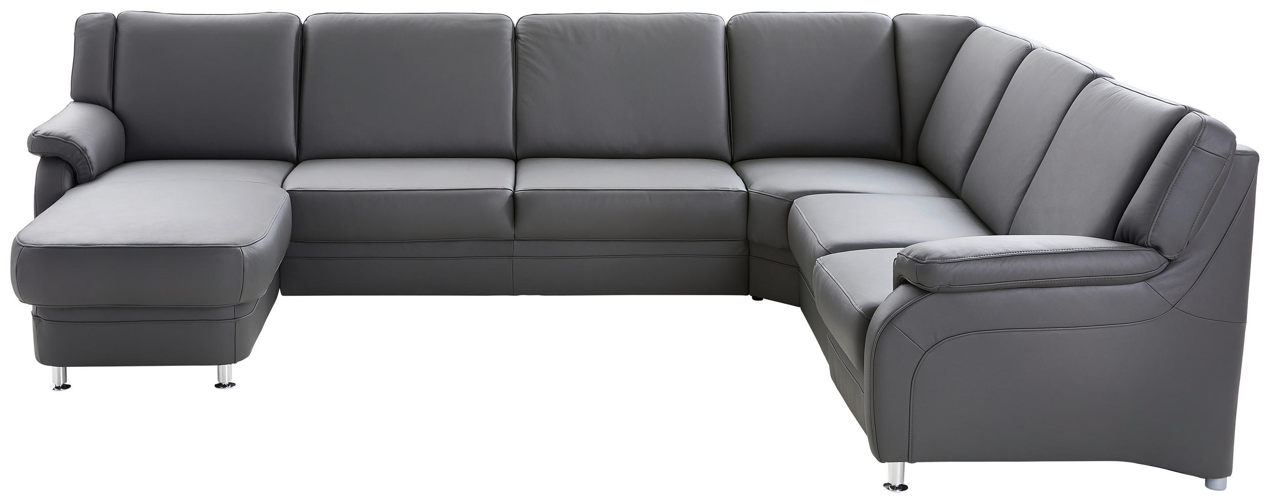 WOHNLANDSCHAFT Anthrazit Echtleder  - Anthrazit/Alufarben, KONVENTIONELL, Leder/Metall (165/329/239cm) - Beldomo Premium