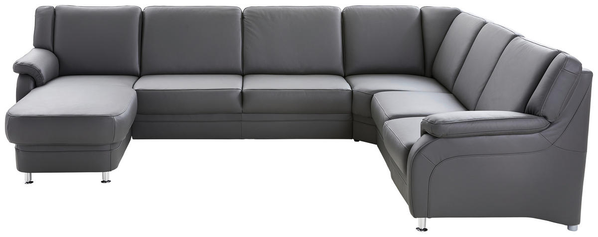 WOHNLANDSCHAFT Anthrazit Echtleder  - Anthrazit/Alufarben, KONVENTIONELL, Leder/Metall (165/329/239cm) - Beldomo Premium