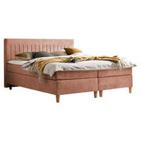 BOXSPRINGBETT 180/200 cm,  in Rostfarben, Matratze, Topper, H2 + H2 = mittel  - Rostfarben/Buchefarben, Basics, Holz/Textil (180/200cm) - Boxxx