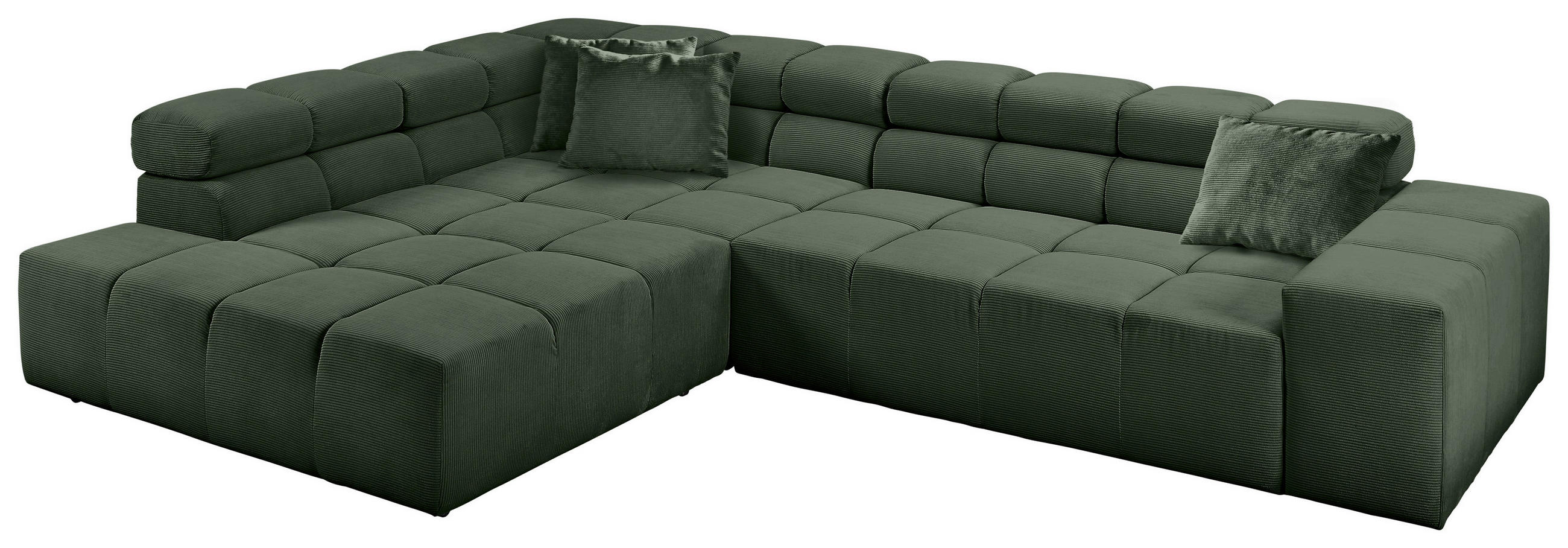 Thumbnail - Hom`in Ecksofa, Olivgrün, Textil, 4-Sitzer, Füllung: Schaumstoff, Ottomane links, L-Form, 319x215 cm, Blauer Engel, Gold...