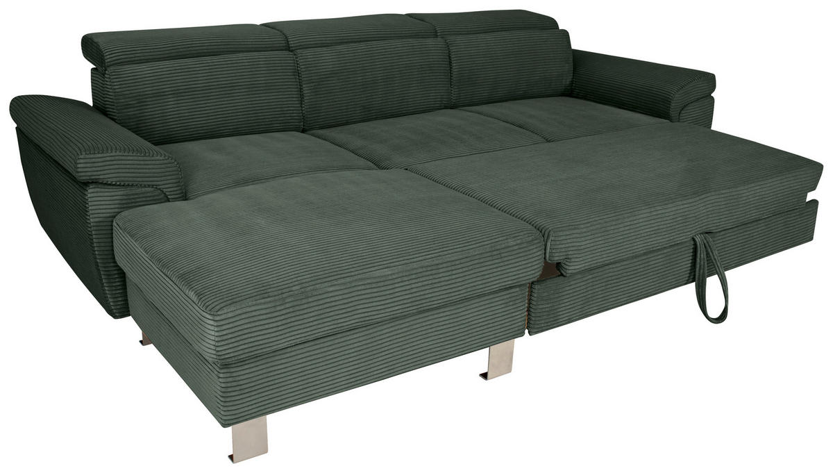 ECKSOFA in Cord Waldgrün  - Waldgrün/Silberfarben, Design, Textil/Metall (167/250cm) - Xora