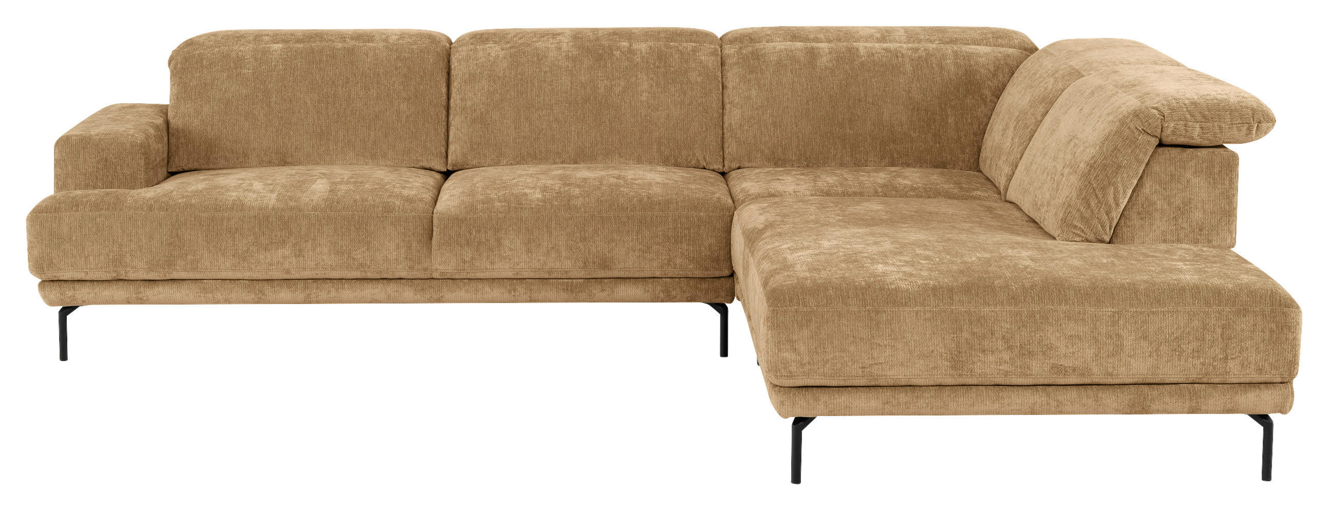 ECKSOFA Hellbraun Chenille Kopfteilverstellung, Sitztiefenverstellung  - Hellbraun/Schwarz, Design, Textil/Metall (307/243cm) - Xora