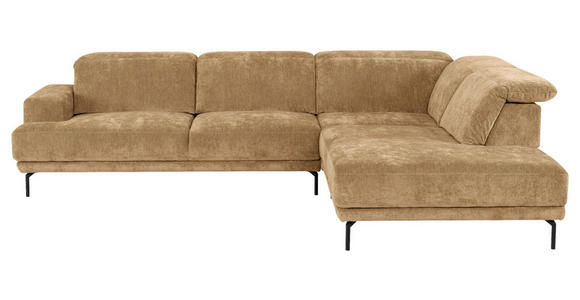 ECKSOFA Hellbraun Chenille Kopfteilverstellung, Sitztiefenverstellung  - Hellbraun/Schwarz, Design, Textil/Metall (307/243cm) - Xora