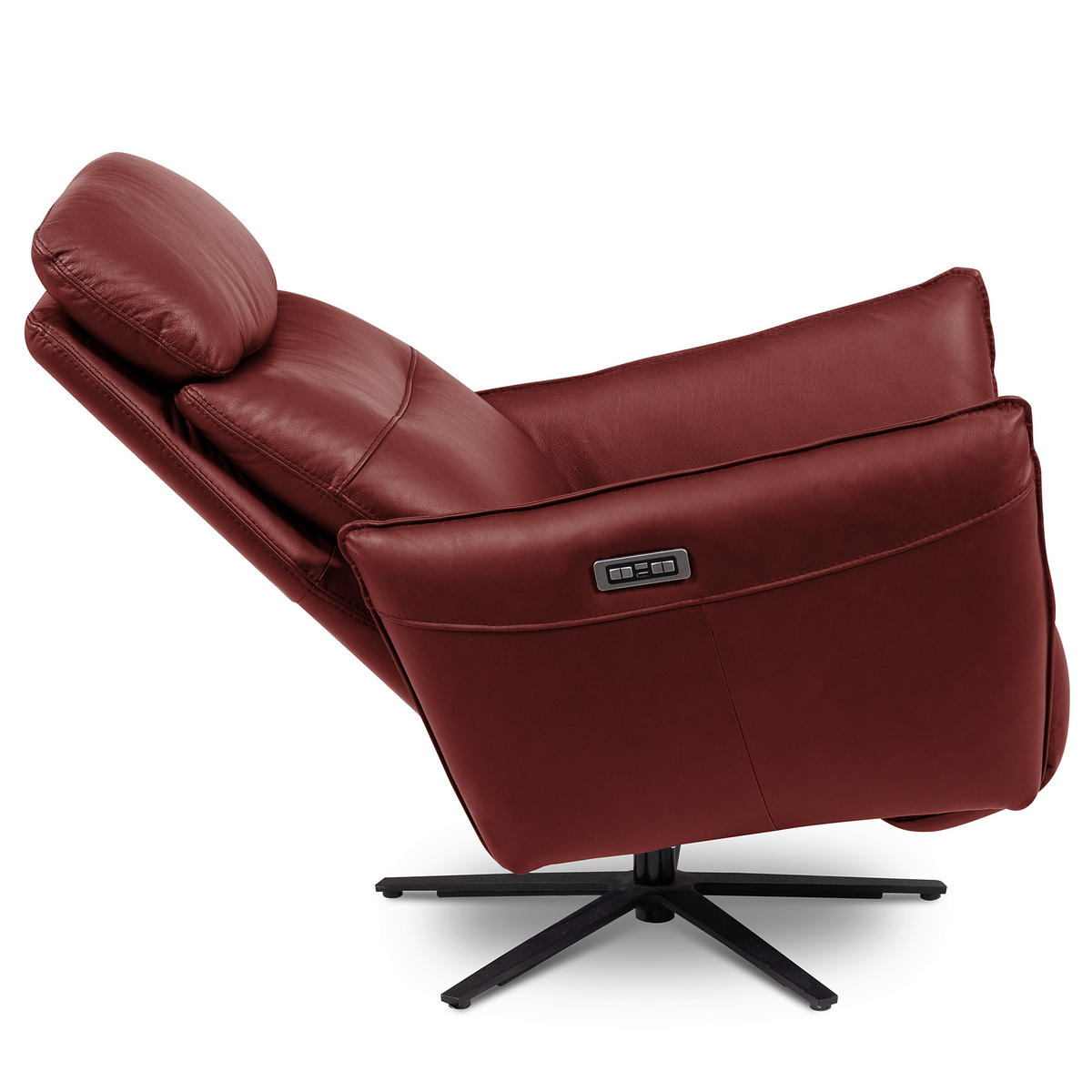 RELAXSESSEL Leder Kirschrot  - Schwarz/Kirschrot, Design, Leder/Metall (77/107/88cm) - Livetastic
