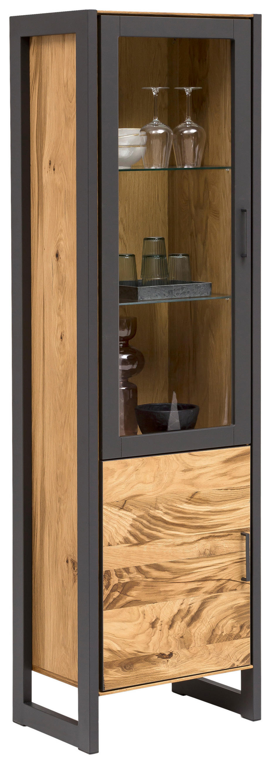 VITRINE Eiche furniert Alteiche - Alteiche/Graphitfarben, Trend, Glas/Holz (58/199/40cm) - Carryhome