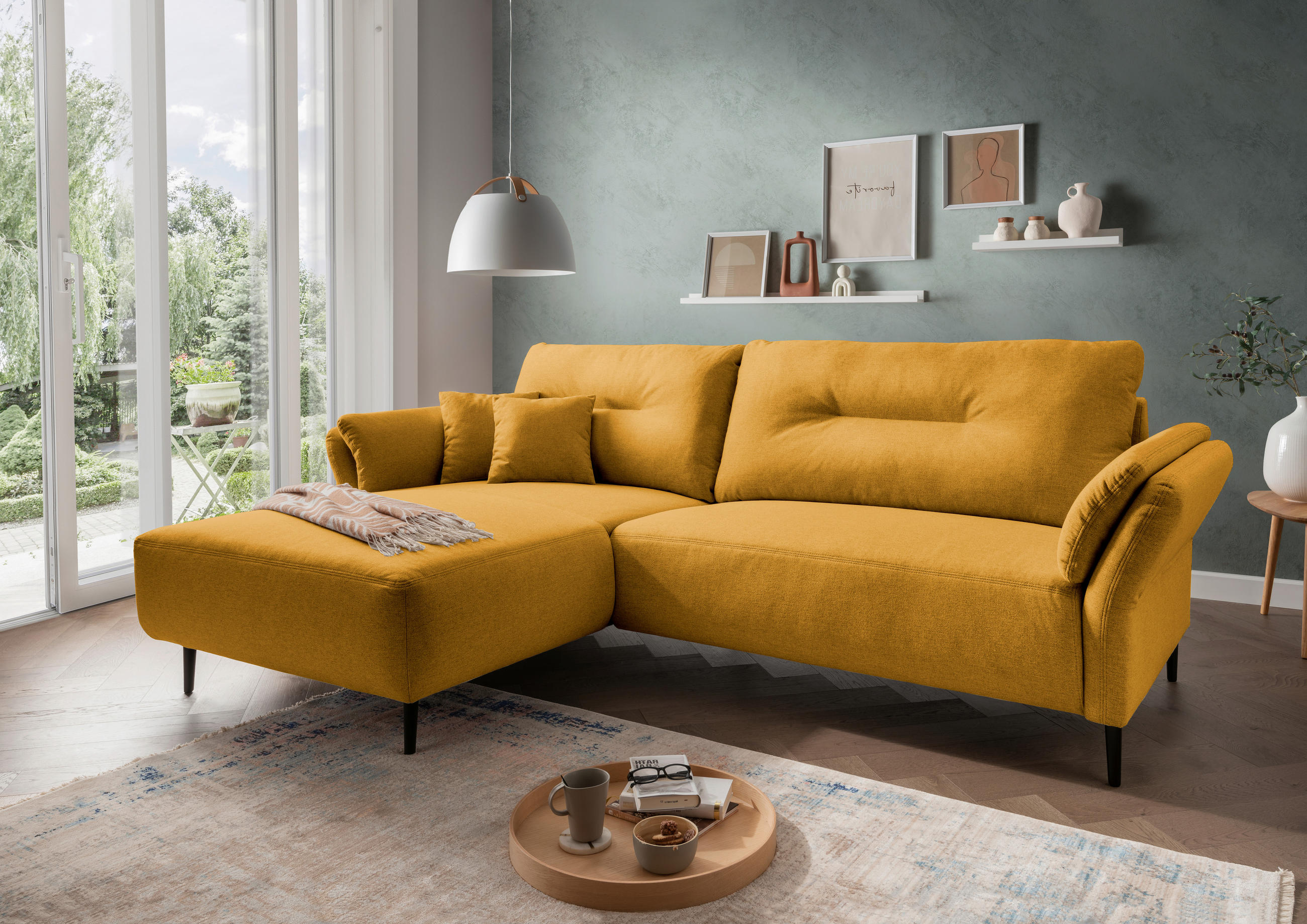 ECKSOFA in Mikrofaser Goldfarben  - Goldfarben/Schwarz, Modern, Holz/Textil (269/172cm) - MID.YOU