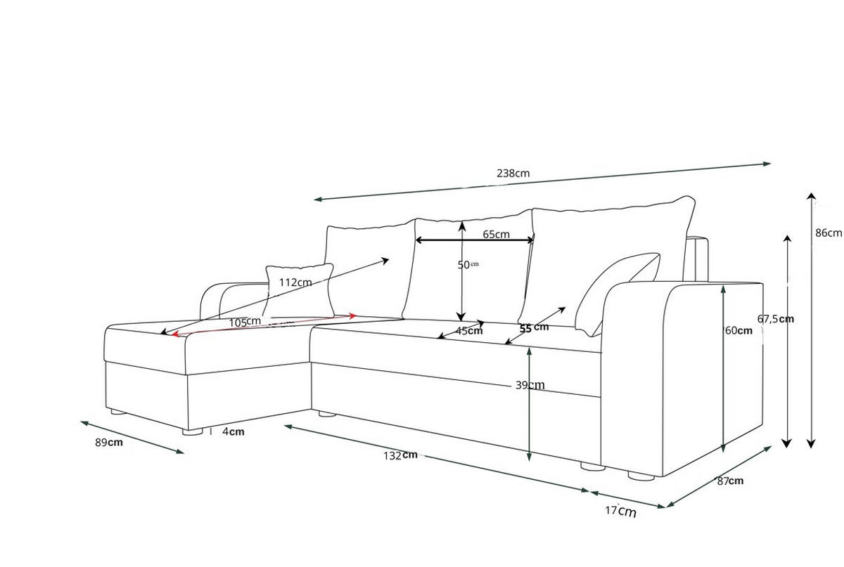 ECKSOFA Dunkelgrau Cord  - Dunkelgrau/Schwarz, KONVENTIONELL, Kunststoff/Textil (238/144cm) - Carryhome