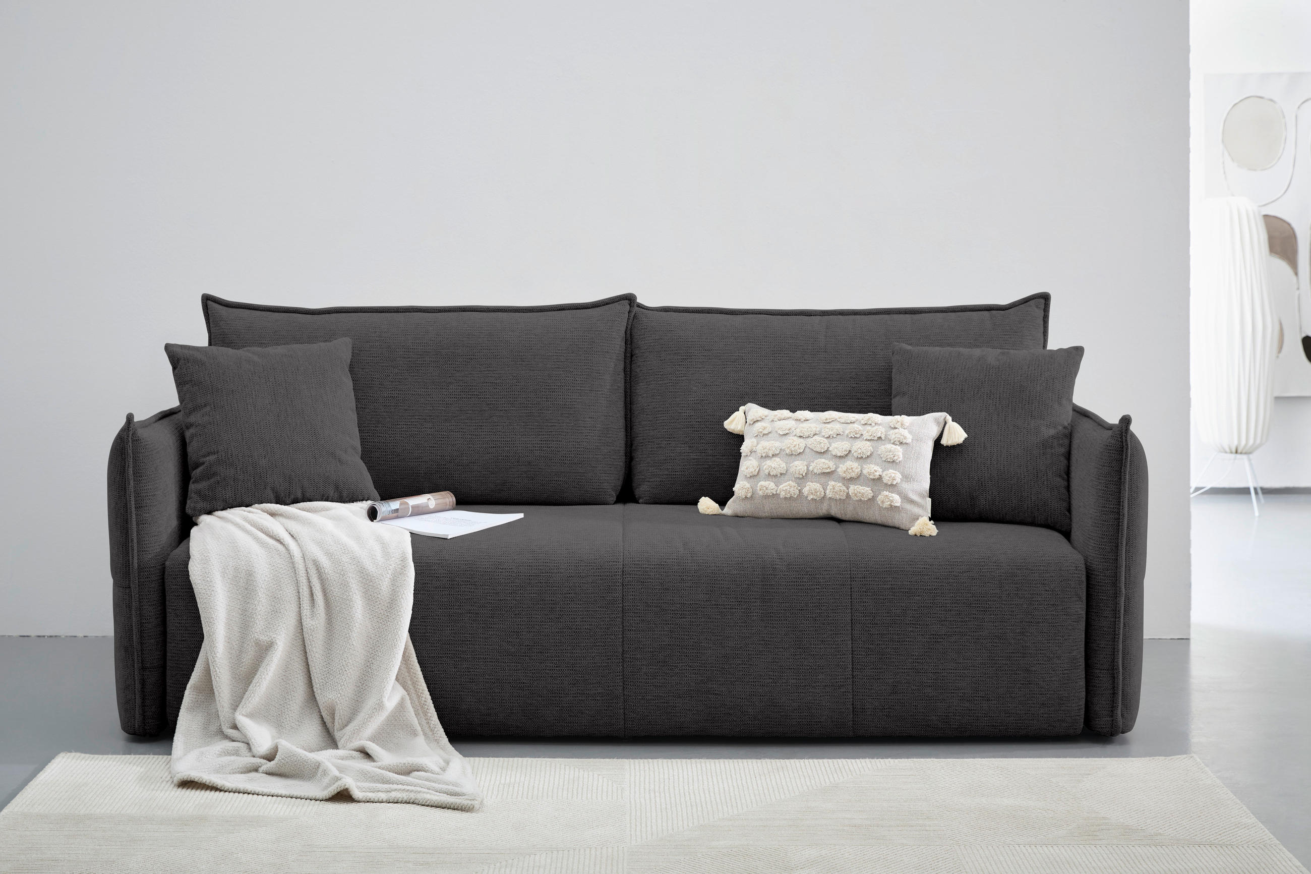 Thumbnail - Carryhome Schlafsofa, Schwarz, Textil, 3-Sitzer, Füllung: Polyester, 224x90x107 cm, Stoffauswahl, Liegefunktion, Rücken ...