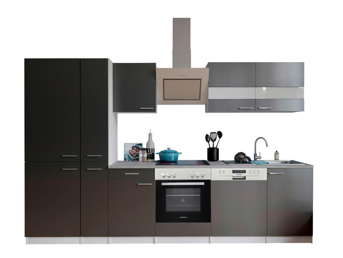 KÜCHENBLOCK 310 cm   in Grau  - Edelstahlfarben/Graphitfarben, Basics, Holzwerkstoff/Metall (310cm) - Respekta