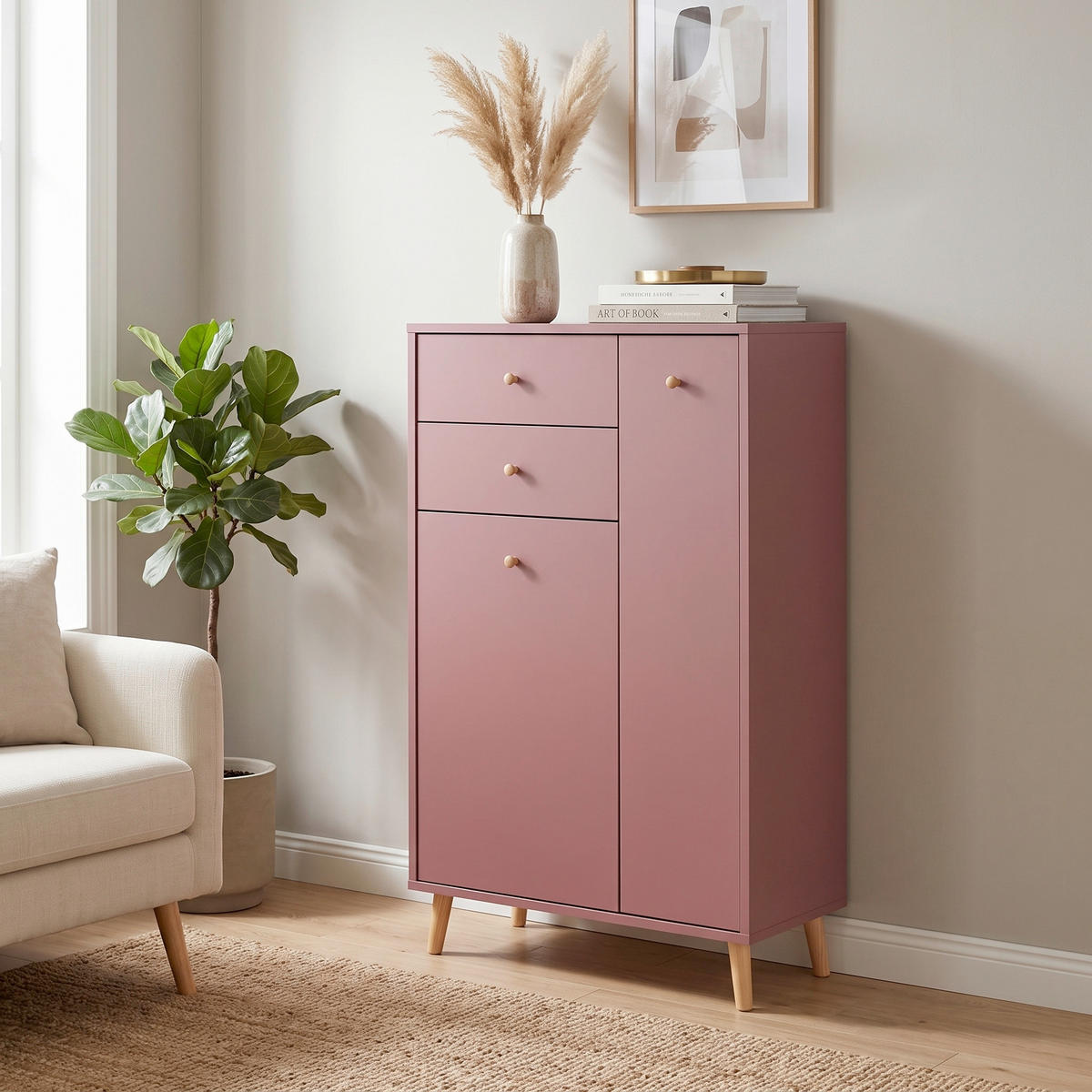HIGHBOARD  60,2/113,4/33,05 cm 2 Schublade(n)  - Mauve/Weiß, Design, Holz/Holzwerkstoff (60,2/113,4/33,05cm) - MID.YOU