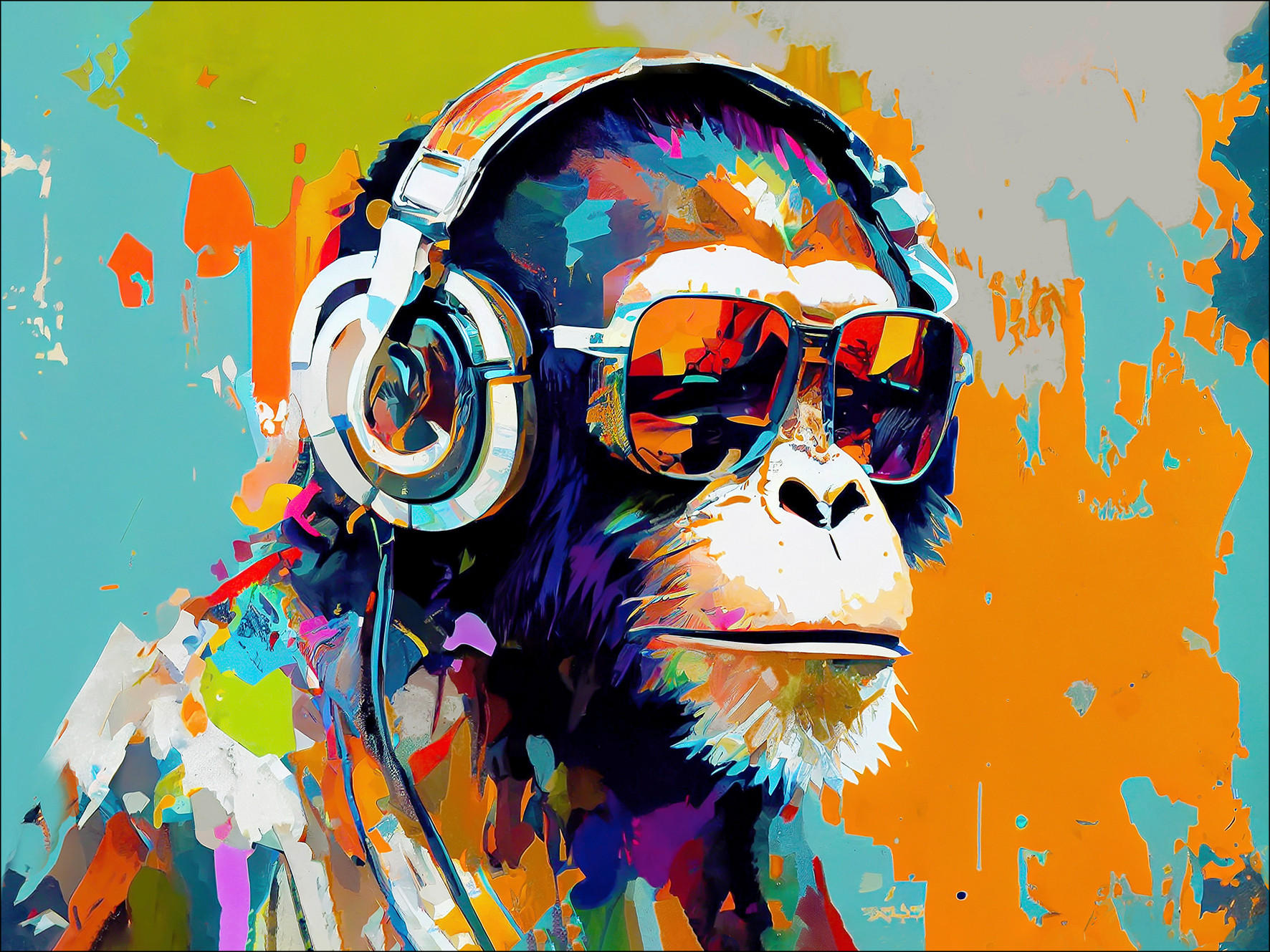 Leinwandbild Animals With Headphones I  116x84 Cm